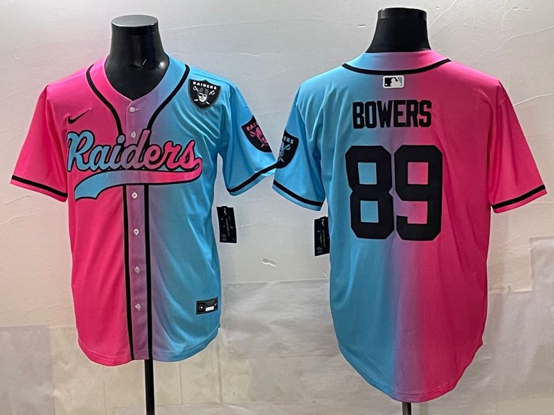 Men 2025 Oakland Raiders #89 Bowers Blue pink Nike Limited NFL Jersey style 006